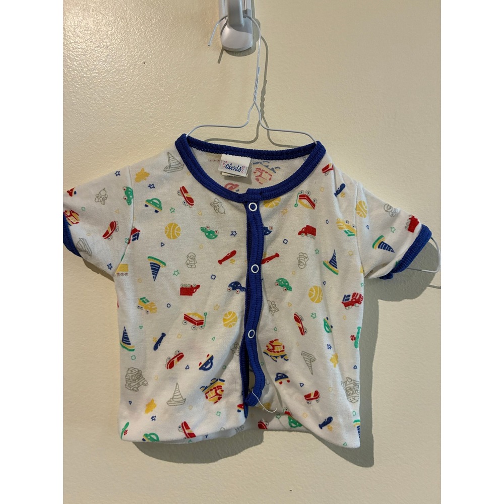 Vintage Alexis Baby Boy Snap Front Shirt Transportation Print 6-9M